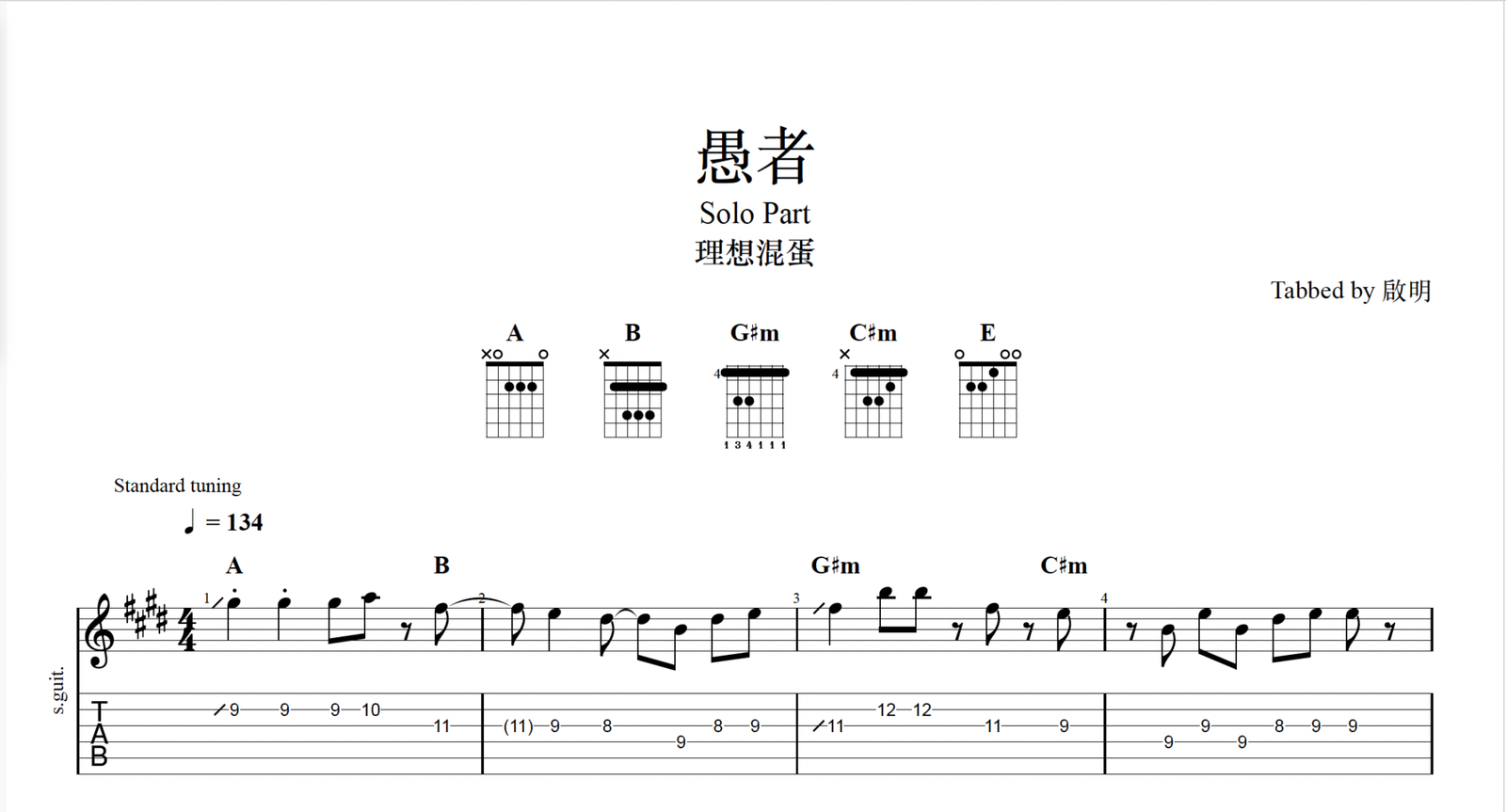【TAB】愚者 理想混蛋|吉他 Solo 六線譜技巧解析版