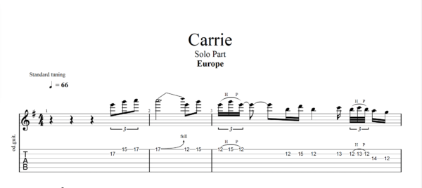 【TAB】Carrie Europe｜吉他 Solo 六線譜技巧解析版