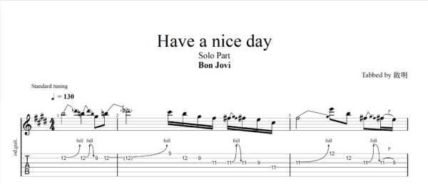 【TAB】Have a nice day Bon Jovi｜吉他 Solo 六線譜技巧解析版