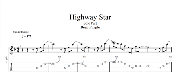 【TAB】Highway Star Deep Purple｜吉他 Solo 六線譜技巧解析版