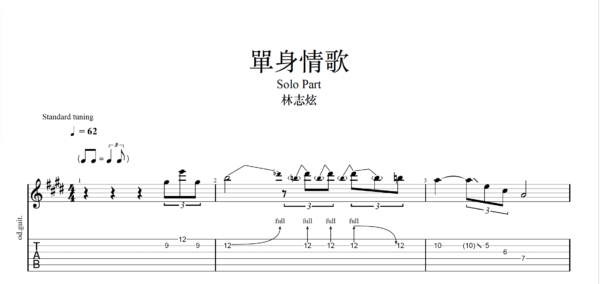 【TAB】單身情歌 林志炫｜吉他 Solo 六線譜技巧解析版
