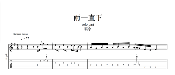 【TAB】雨一直下 張宇｜吉他 Solo 六線譜技巧解析版