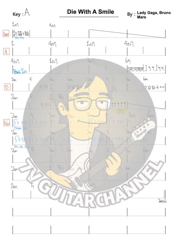 Die With A Smile - Lady Gaga, Bruno Mars 吉他譜 PDF 下載