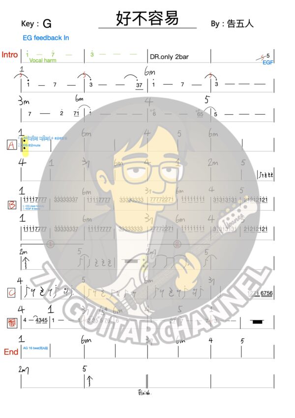 好不容易 - 告五人 吉他譜 PDF 下載