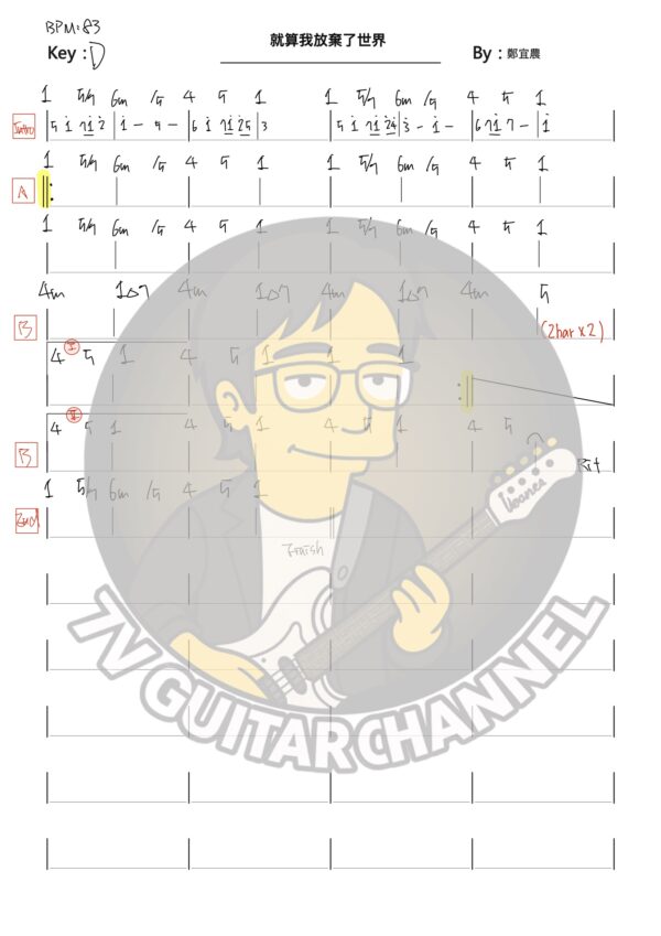 就算我放棄了世界 - 鄭宜農 吉他譜 PDF 下載