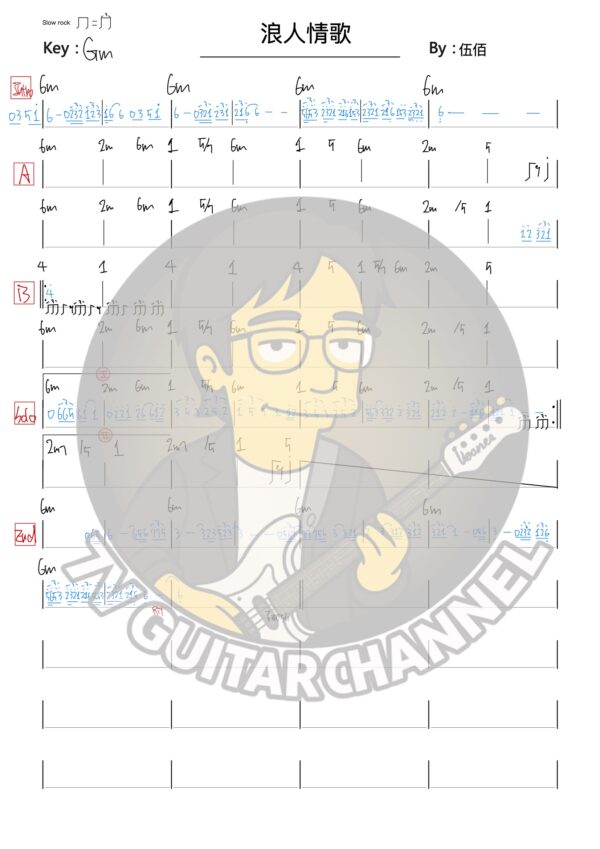 浪人情歌 - 伍佰 吉他譜 PDF 下載