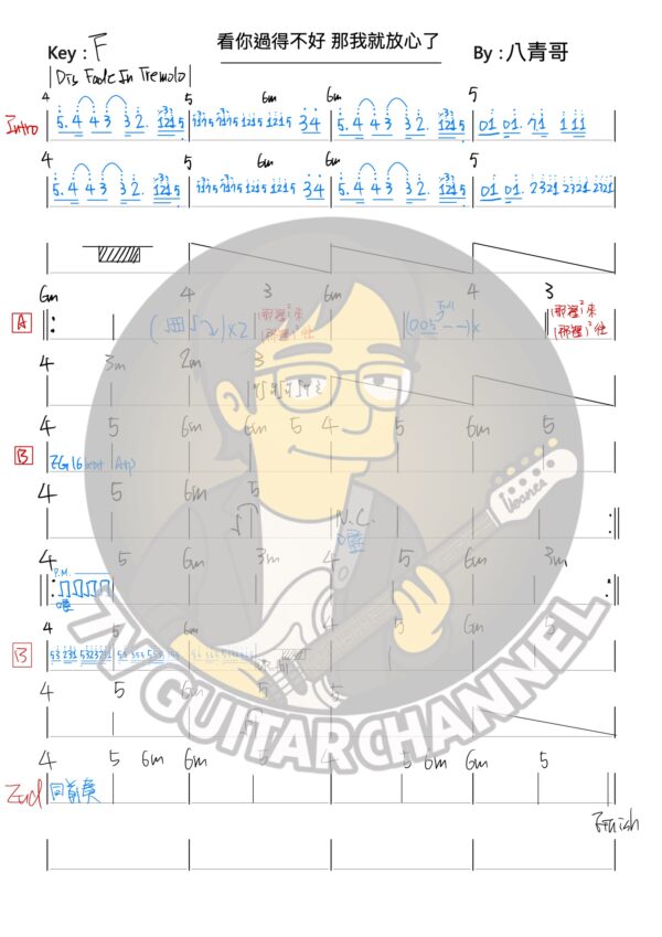 看你過得不好那我就放心了 - 八青哥 吉他譜