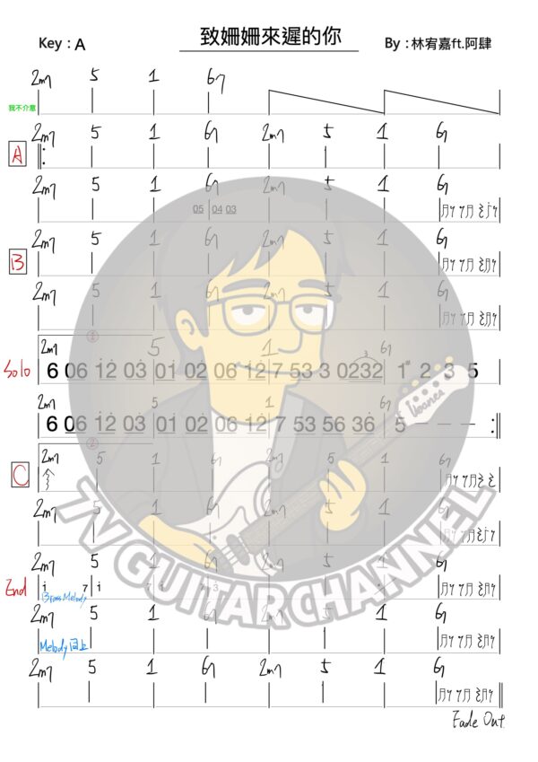 致姍姍來遲的妳 - 林佑嘉 吉他譜 PDF 下載