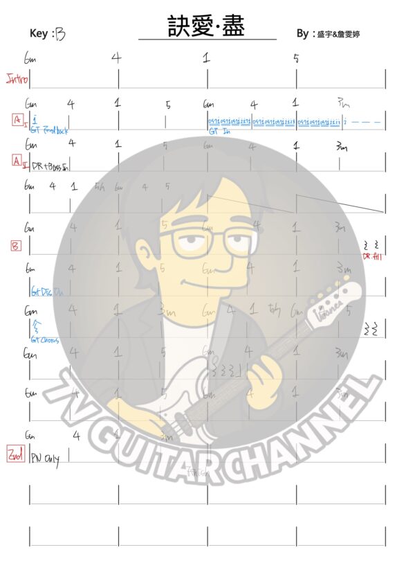訣愛·盡 - 盛宇 - 詹雯婷 吉他譜 PDF 下載