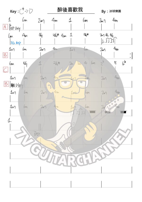 醉後喜歡我 - 冰球樂團 吉他譜 PDF 下載