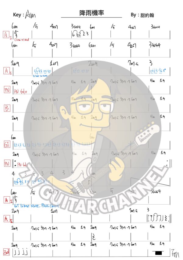 降雨機率 -甜約翰 吉他譜 PDF 下載